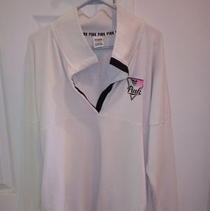 Pink Victoria's Secret Women's Tropical Logo Quarter Snap Sweatshirt NWOT